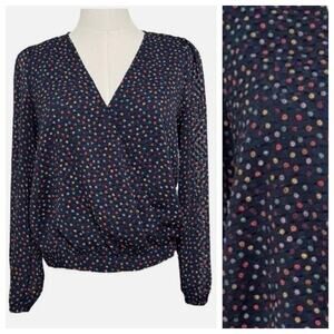 Madewell Navy Lyric Wrap Top in Sugar Mini Polka Dot XS / M